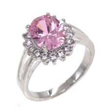 SILVER RING PINK OVAL CUBIC ZIRCONIA STONES SIZE 8 2036