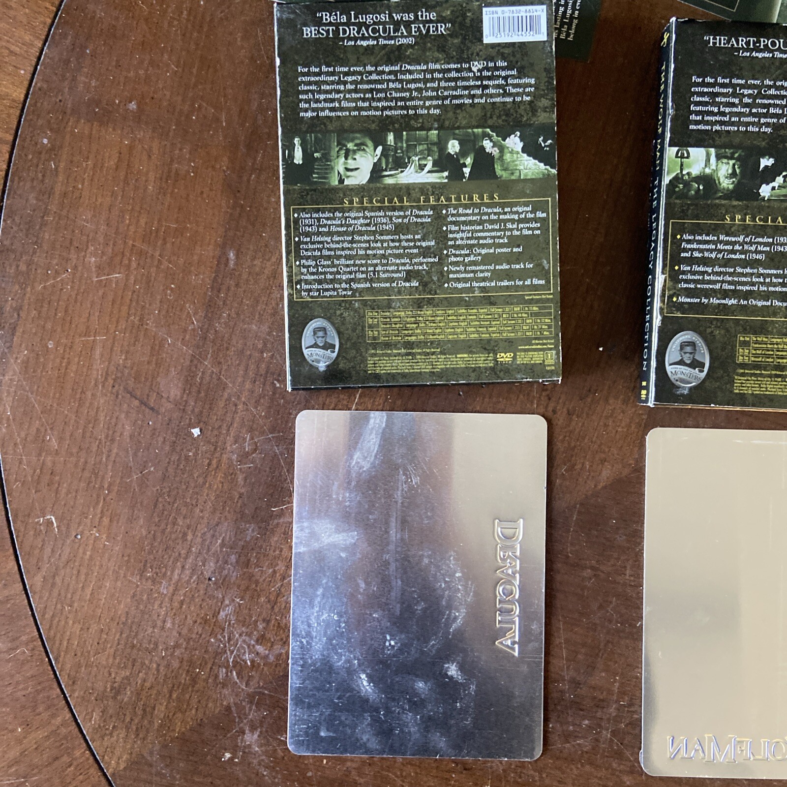 LOT (3) THE LEGACY COLLECTION-DRACULA, FRANKENSTEIN, THE WOLFMAN Metal tin