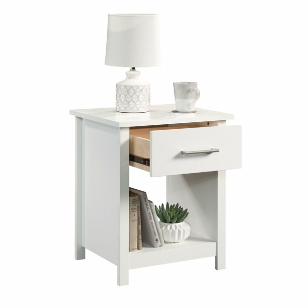 MAINSTAYS HILLSIDE NIGHTSTAND W/ DRAWER, WHITE FINISH *DISTRESSED PKG