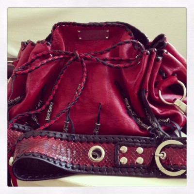 New. One Of A Kind Python Snake Leather Bag. Strap converts to a Belt