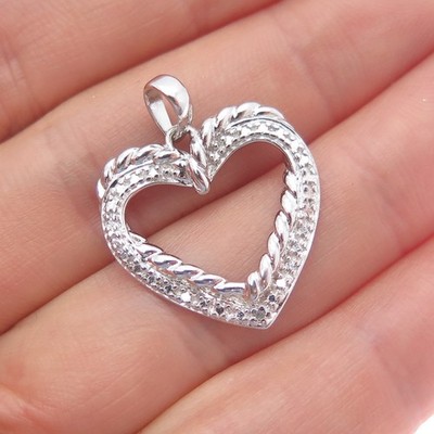 ROSS SIMONS 925 Sterlingsilber echter Diamant Akzent Herz Charm Anhänger