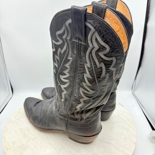 Tony Lama Mens 9.5D Black Leather Boots Lizard Western Cowboy Almond Toe 27873 - Bild 4 von 12