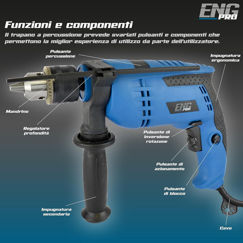 ENG PRO - Taladro De Percusión Eléctrico De 650 W - Velocidad Ajustable 0-3000 R - Imagen 4 de 12