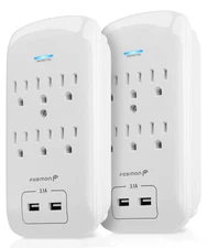 6 Outlet Surge Protector 1200J (2 Pack) with 3.1A Dual USB Ports Charger, Multi