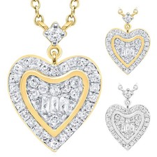 0.25CTW Natural Diamond 10K Yellow White Gold Heart Necklace Solid Links 18"