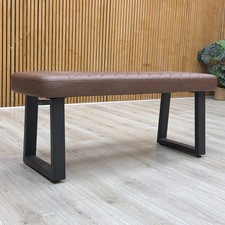 Furniture Village ‘Venus’ Dining Bench Tan Faux Leather Low Back Industrial Seat