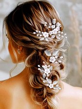 Yean Flower Wedding Hair Pins Silver Leaf Hair Pieces for Women Pack of 5