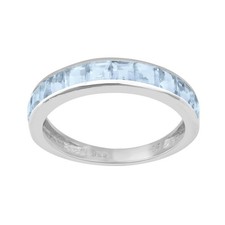 Half Eternity Band Square Aquamarine 925 Sterling Silver Women Ring