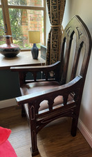 Dark Wood Accent Chair Brown Faux Leather Padded Seat Solid Indoor 60x60x100