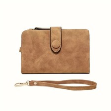 Women Trifold Wallet Matte Finish Card Slots ID Window Zipper Coin Pocket