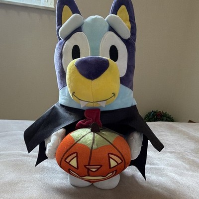Bluey Dog Plush Halloween Vampire Cape Holding Jack-o'-Lantern Pumpkin