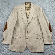 The Westerner Blazer Mens 42 Tan Tweed Sport Coat Western Yoke Elbow Patches