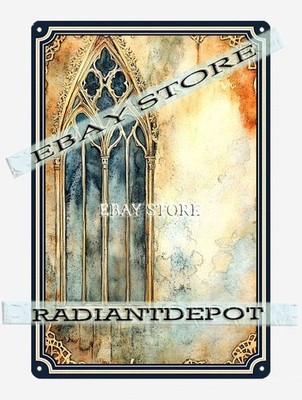 Gothic Cathedral Window Metal Sign Antique haunted dreamscape