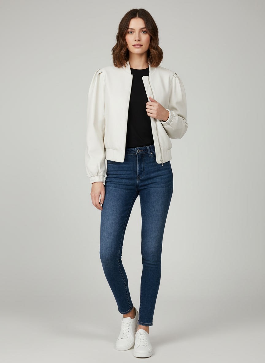 House Of Harlow 1960 Woman's Sz S White Vegan Leather Bomber Jacket NWT