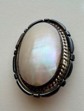Delvin John Signed Vintage Victorian Era Mother of Pearl Sterling Brooch