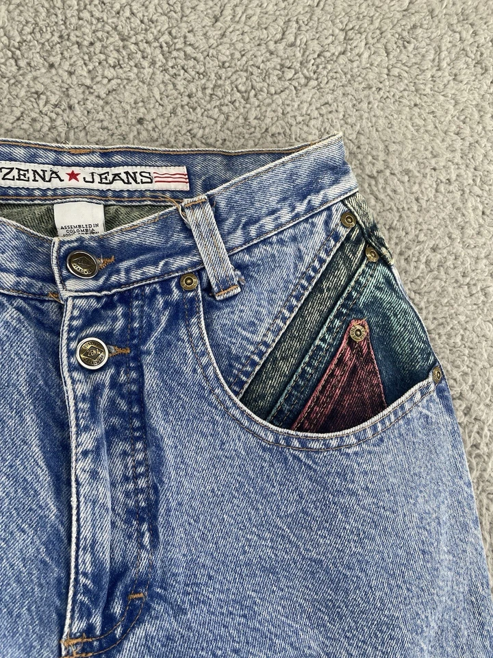 Jeans Zena Vintage Color Block Cintura Alta Feminino 7 Verde Rosa Jeans Cônico - Imagem 4 de 4