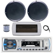 Pyle Bluetooth Marine Receiver, Cover, Antenna, Wire, 2x 5.25" 20W Black Speaker