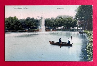 Postcard Annaberg in the Erzgebirge 1908 protective pond with types in rowing boat (178561