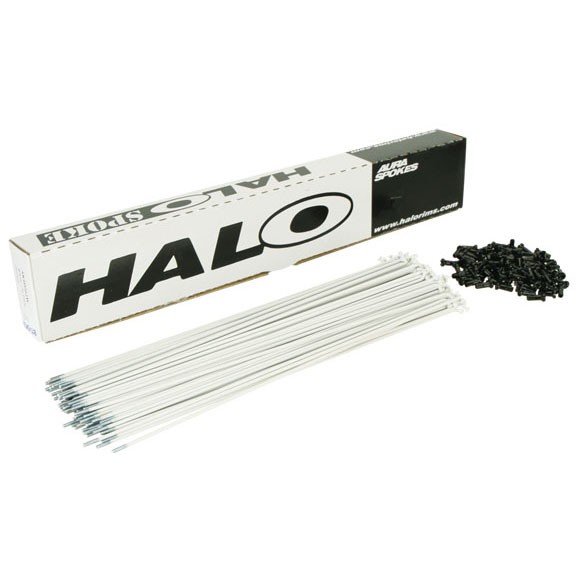Halo Aura 14g White Powder-Coated Steel Bicycle Spokes 256mm - Pack of 100
