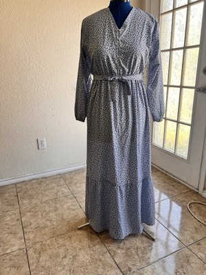 Cache Cache Light Floral Dress In Light Blue With Tie Fits Sizes Medium &  Large