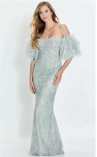 Mon Cheri Montage Silver Lace Mother of the Bride Dress Size 8