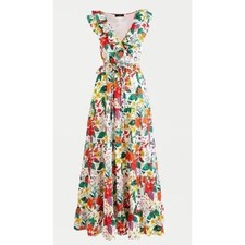 J. Crew Ruffle-Front Maxi Dress In Ratti Island Botanical Print Pockets Size 12