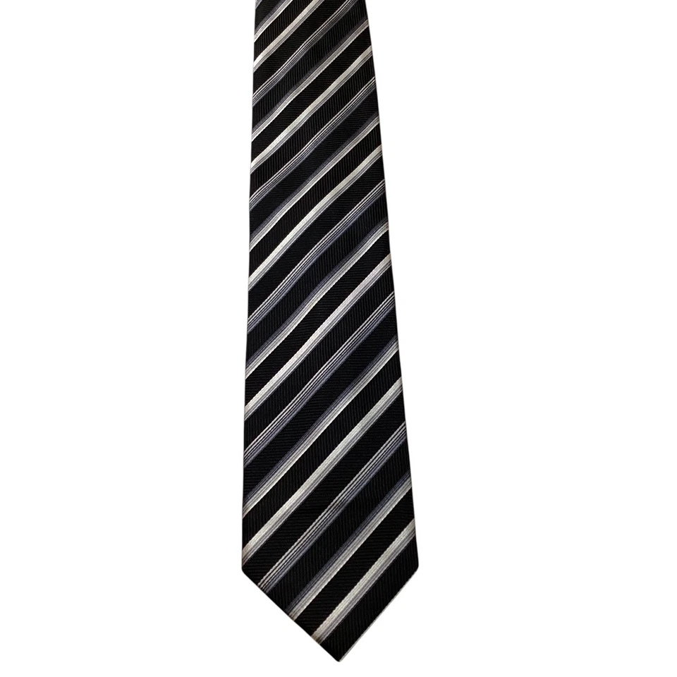 Corbata para hombre MARK SHALE 100 % seda diseñador EE. UU. RAYAS negra/gris usada en excelente estado rara Foto 2 de 3