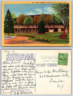 Great Mormon Tabernacle Salt Lake City Utah CT Art-Colortone Postcard 1947
