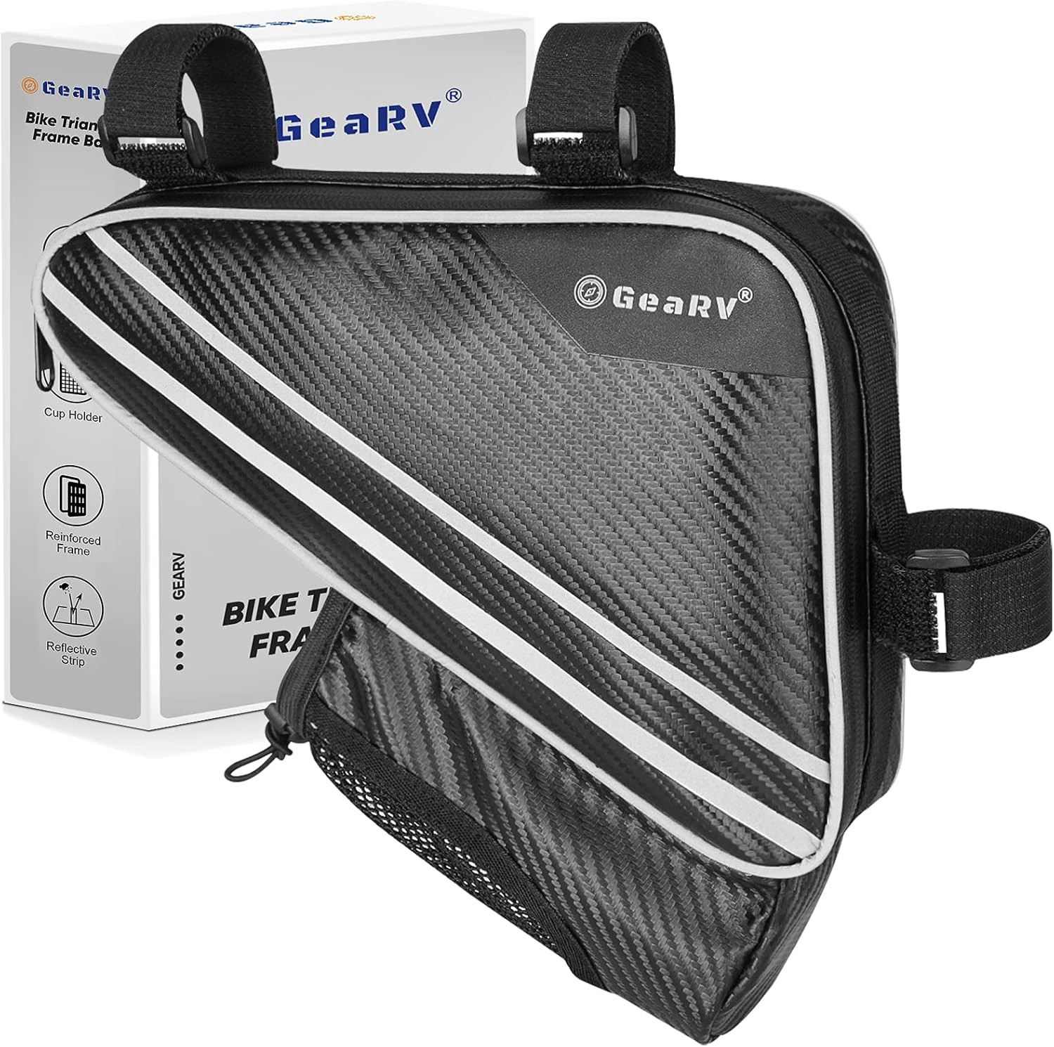 Bike Accessories Triangle Bag, Bike Bags with Bike Water Bottle Holder and Reinf