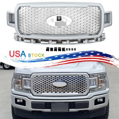Fits Ford F-150 2018-2020 Ingot Silver+Chrome Overlay Front Bumper Grill Grille