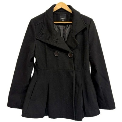 ESPRIT Black Wool Blend Military Jacket Size M Double Breasted Peacoat Y2K 90s
