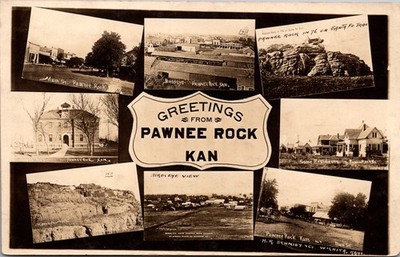 RPPC Greetings From Pawnee Rock Kansas Multi View Santa Fe Trail 1911