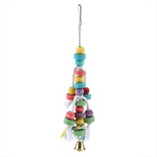 —Colorful Toys Natural Wooden Birds Hanging Chew Toy With Bell Cage Play