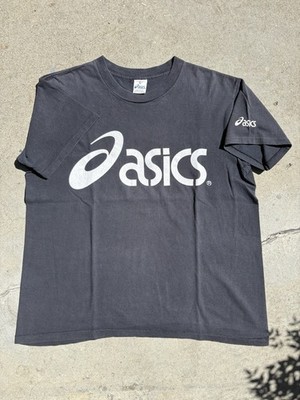 Vintage 90's ASICS Logo Print Black T-Shirt Men's Large 23x27.5