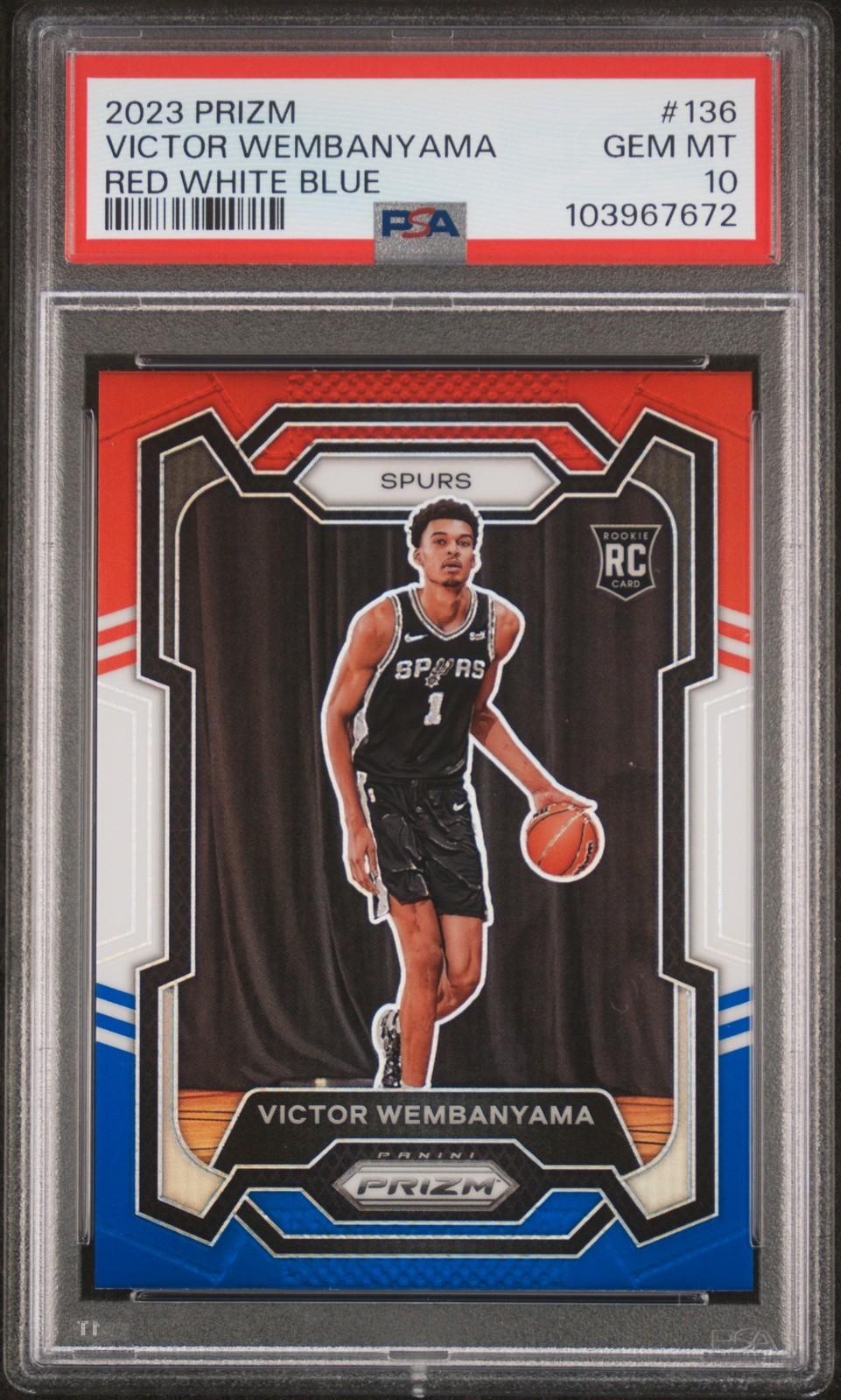 2023 PANINI PRIZM RED WHITE BLUE #136 VICTOR WEMBANYAMA ROOKIE RC PSA 10