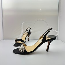 Jimmy Choo Vintage Black Satin Crystal Embellished Slingback Dress Evening shoe
