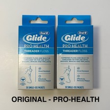 2-Oral-B GLIDE Pro-Health THREADER FLOSS 30 single use packets ORIGINAL nib