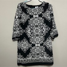Old Navy Dress M Black White Damask Mandala Mini Boho Scandi Monochrome Csual