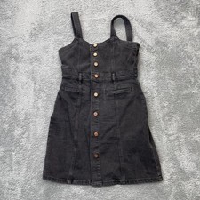 Gap Dress Womens 6P Black Mini Denim Sweetheart Neck Sleeveless Button Front