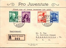 GOLDPATH: Switzerland cover 1938 to USA registered first day label CV898_P32