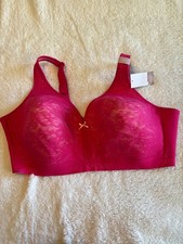 CACIQUE LANE BRYANT LIGHTLY LINED NO WIRE COTTON BRA 44DD PINK LACE NWT