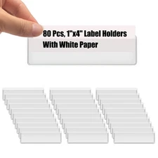 80 Pack 4x1 Inch Clear Self Adhesive Label Pockets Index Card Pockets for Shelf