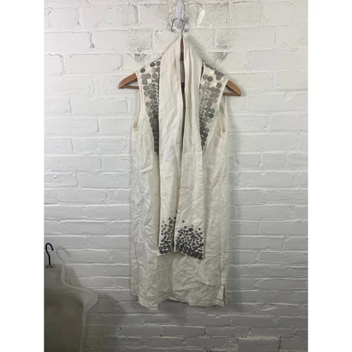 Abito donna Tory Burch scollo a V lino paillettes tubino senza maniche bianco taglia 4