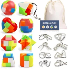 16 Pack Brain Teaser Puzzles for Kids and Adults, 3D Metal IQ Toys, Mind Games