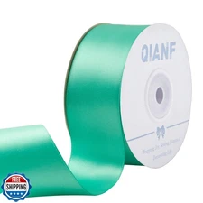 QIANF 1 1/2 Inch Double Face Satin Ribbon Teal Blue Ribbon for Gift Wrapping 