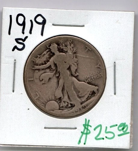 1919-S WALKING LIBERTY SILVER HALF DOLLAR SILVER COIN GOOD PLUS