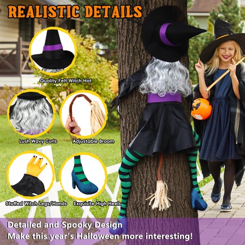 POPGIFTU 63" Large Crashing Witch Halloween Decoration – Outdoor Flying Witch... - Picture 3 of 9