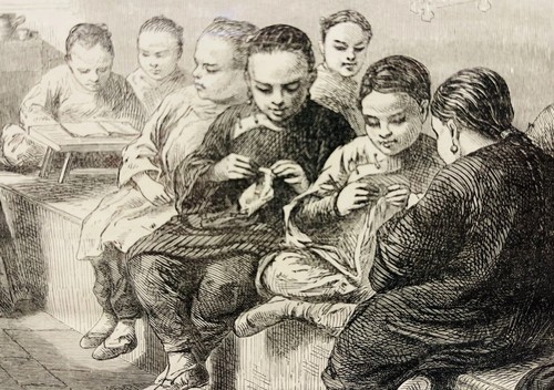 Set of 2 Original 1873 Engravings Chinese Schoolroom Missionary Education Scenes - Picture 7 of 9