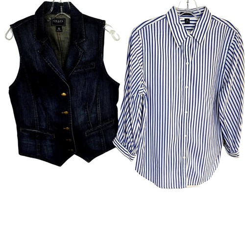 2 womens tops shirts BOTH M medium Chaps vest denim blue 8 10 junior