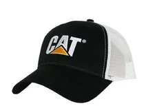 Caterpillar CAT Equipment Trucker Black & White Twill Mesh Snapback Cap Hat